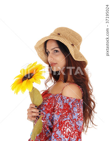 Closeup of woman with a sunflower Closeup of woman with a sunflower 37195024
