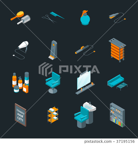 Barber Shop Icons Set Isometric View. Vector 37195156