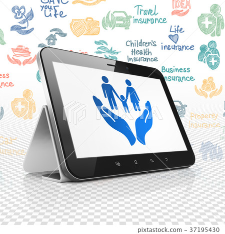 Insurance concept: Tablet Computer with Family And - Stock Illustration ...