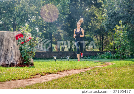 young caucasian woman training young caucasian woman training 37195457