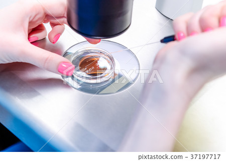 Medical technician putting some substance  37197717