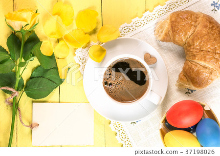 Coffee with pastry and Easter eggs Coffee with pastry and Easter eggs 37198026