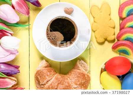 Colorful Easter breakfast and tulips Colorful Easter breakfast and tulips 37198027