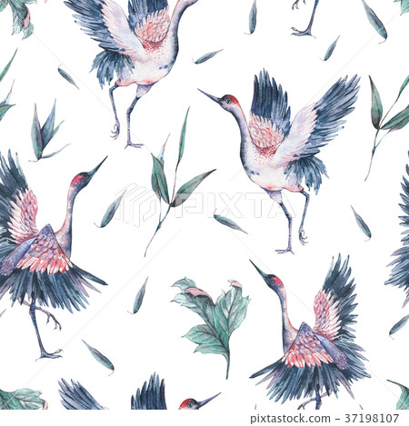 Watercolor seamless pattern with crane Watercolor seamless pattern with crane 37198107