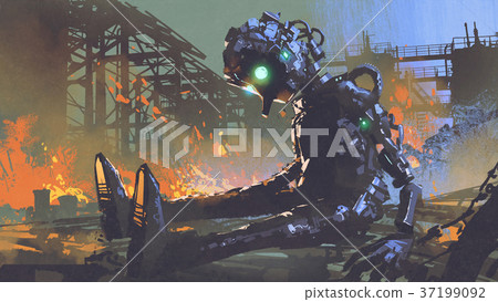 broken robot leaved on abandoned factory broken robot leaved on abandoned factory 37199092