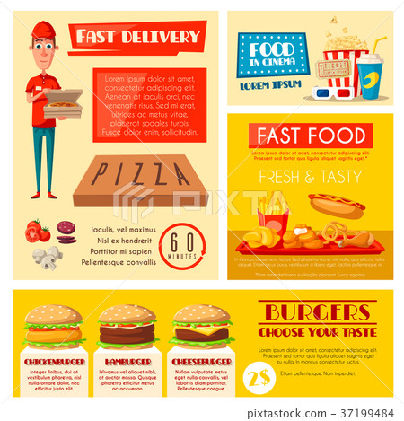 Fast food restaurant banner with meal and drink 37199484