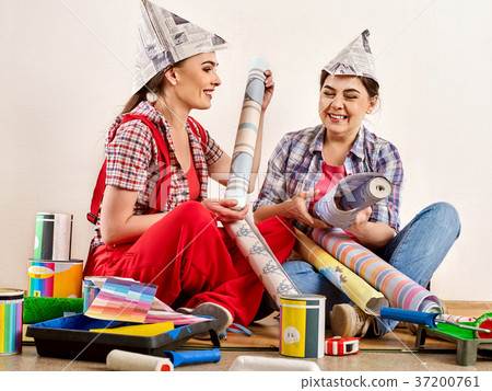 Repair home women holding Bank with paint for 37200761