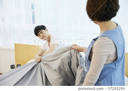 母親，兒子，生活，住房，韓國人 37201293