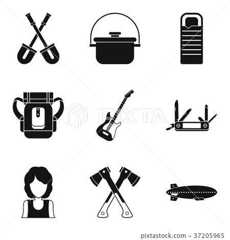 Rest by the fire icons set, simple style Rest by the fire icons set, simple style 37205965