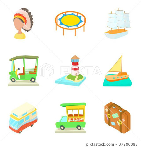 Regatta icons set, cartoon style Regatta icons set, cartoon style 37206085