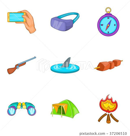 Tourer icons set, cartoon style Tourer icons set, cartoon style 37206510