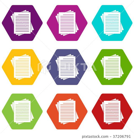 Vintage lined papers icon set color hexahedron 37206791