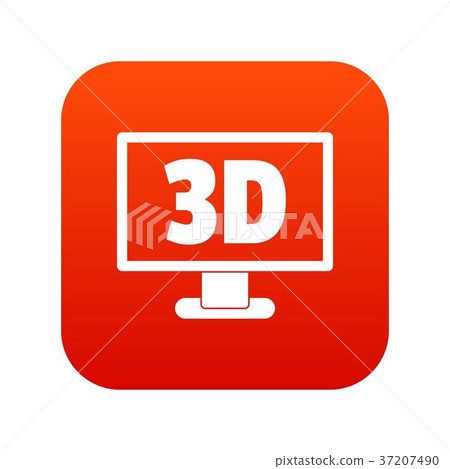 Computer monitor with 3d inscription icon digital red Computer monitor with 3d inscription icon digital red 37207490