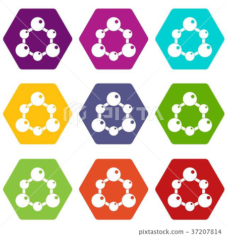 Chemical and physical molecules icon set color hexahedron 37207814