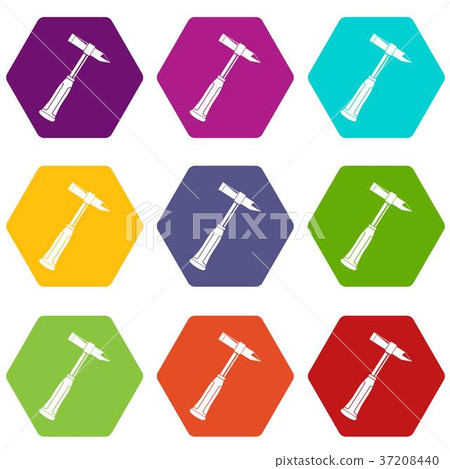 Hammer slag of welder icon set color hexahedron Hammer slag of welder icon set color hexahedron 37208440