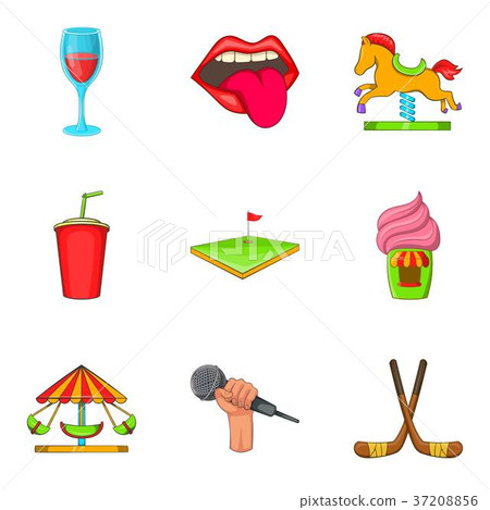 Singing icons set, cartoon style 37208856