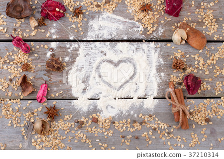 Heart painted on flour. Heart painted on flour. 37210314