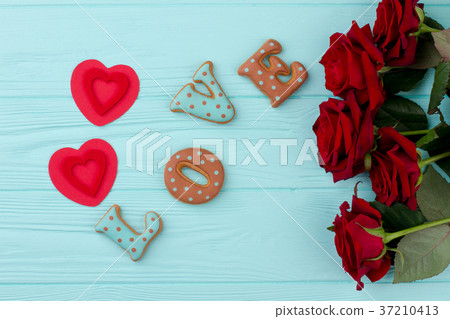 Word love, roses and hearts. Word love, roses and hearts. 37210413