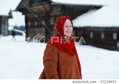 young girls in traditional costumes of the Russian 37210653
