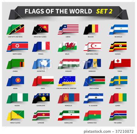 All flags of the world set 2 . Waving ribbon style 37210872