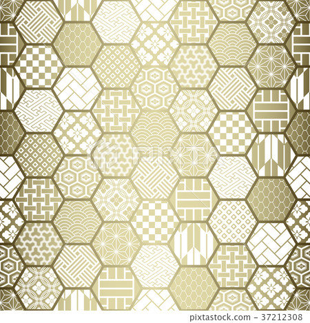 Japanese style background Turtle shell Japanese pattern variously seamless 37212308
