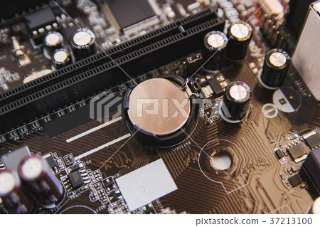Lithium Battery Coin On Computer Motherboard Lithium Battery Coin On Computer Motherboard 37213100