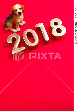 Dog with year 2018 on red background 37213539