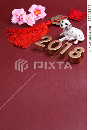 Dog with chinese new year decoration for year 2018 Dog with chinese new year decoration for year 2018 37213541