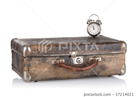 Ancient leather suitcase with clock 37214021