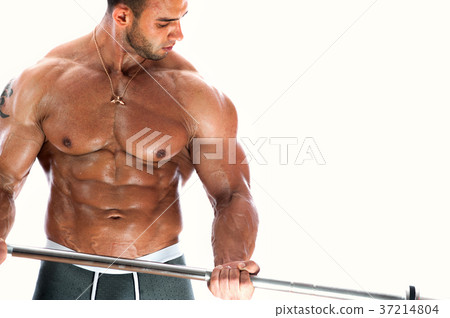 Middle aged bodybuilder posing shirtless 37214804