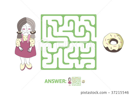Children's maze with girl and donut. Puzzle game Children's maze with girl and donut. Puzzle game 37215546