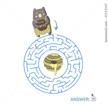 Children's maze with bear and honey. Puzzle game Children's maze with bear and honey. Puzzle game 37215547