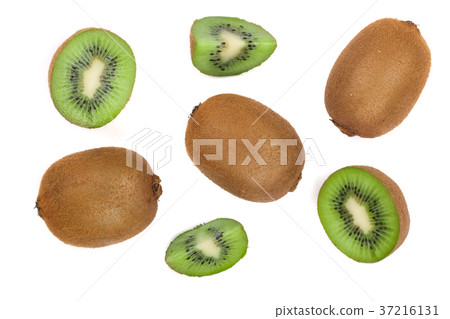 Kiwi fruit with slices isolated on white 37216131