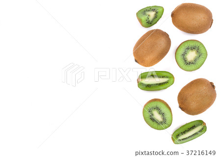 Kiwi fruit with slices isolated on white 37216149
