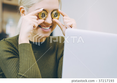woman bitcoin laptop woman bitcoin laptop 37217193