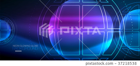 Techno globe concept, neon glow planet Techno globe concept, neon glow planet 37218538