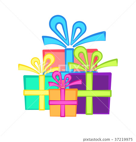 Cute present symbol with bright flat gift boxes Cute present symbol with bright flat gift boxes 37219975