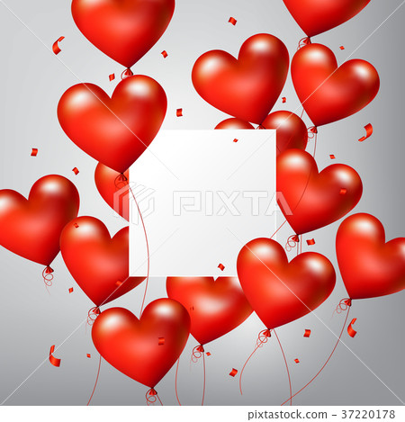 Flying Red Heart Balloons with square white blank 37220178