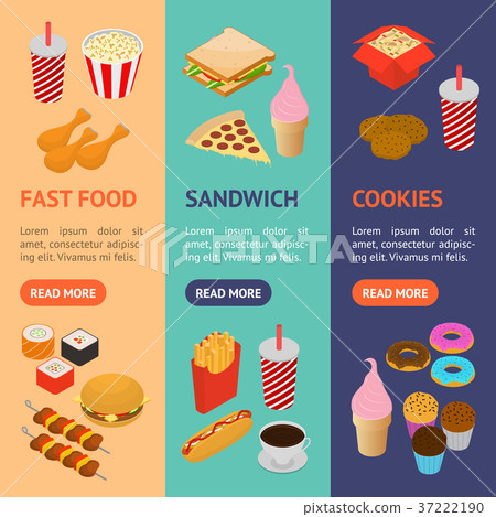 Fast Food Banner Vecrtical Set Isometric View - Stock Illustration ...