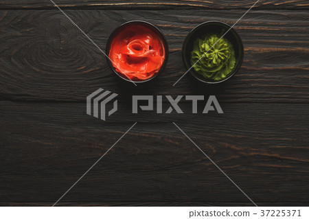 Sushi tablewear top view at dark background 37225371