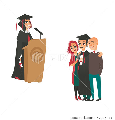 vector flat boy, girl graduates set 37225443