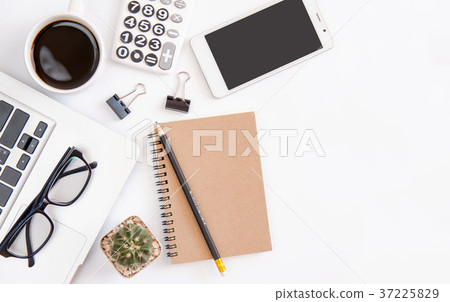 White office desk table, workspace office  37225829