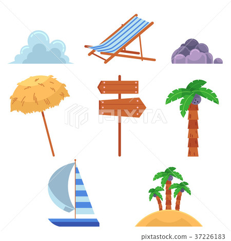 Set of flat style summer vacation elements, icons - Stock Illustration ...