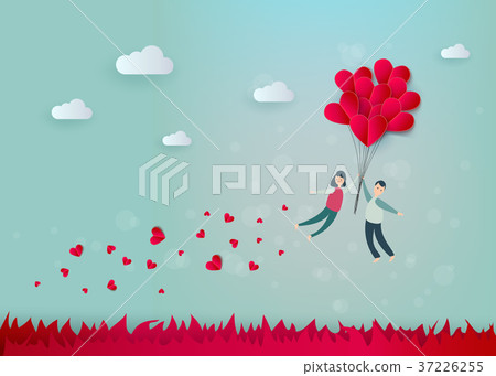 Vector happy valentines day, paper heart, couple Vector happy valentines day, paper heart, couple 37226255