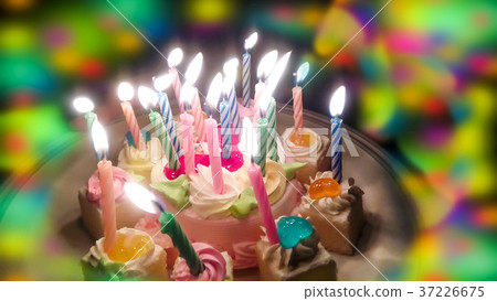 birthday cake and colorful blur light 37226675