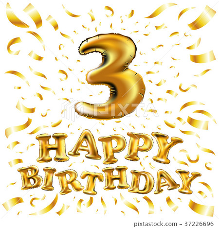 vector Golden number three 3 metallic balloon. vector Golden number three 3 metallic balloon. 37226696