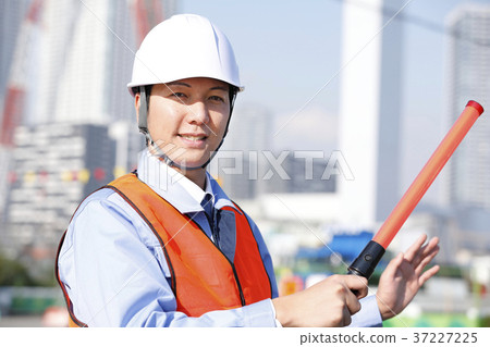 Young Male Civil Engineer Security Guard Guard Man Traffic Guidance Gatten Worker 37227225