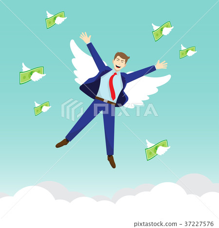 Businessman And Money Are Flying By White Wing Businessman And Money Are Flying By White Wing 37227576
