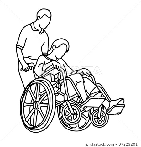 Young male caregiver walking with woman 37229201