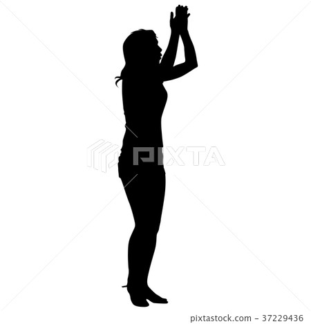 Silhouette of People with a raised hand Silhouette of People with a raised hand 37229436